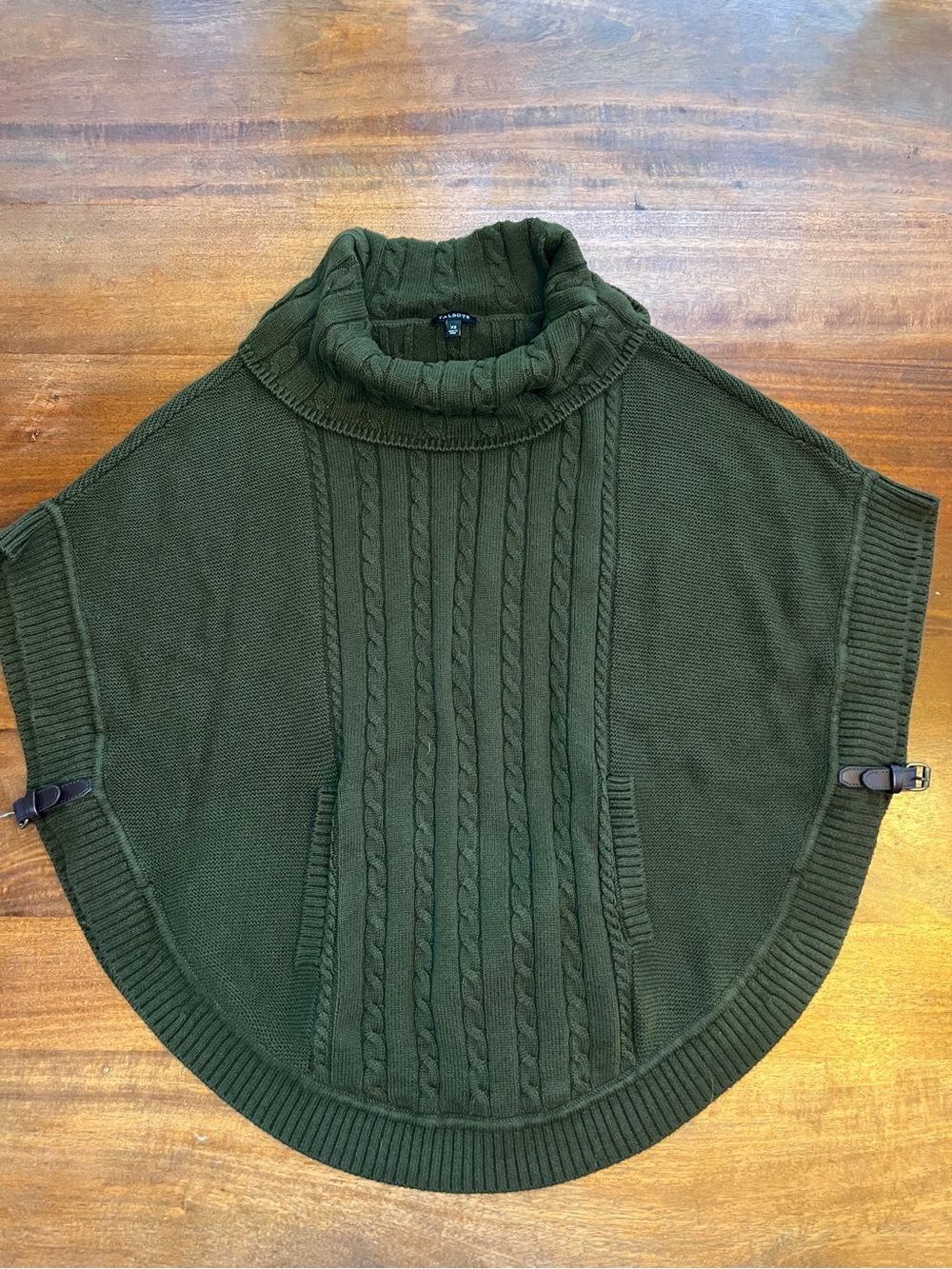 Talbots Women’s XS Green Cable-Knit Cowl Neck Poncho Sweater